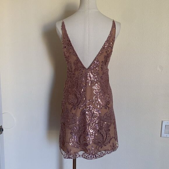 Free People Cream and Rose Gold Pink Night Shimmers Sequin Mini Dress Size 2 - Picture 7 of 13